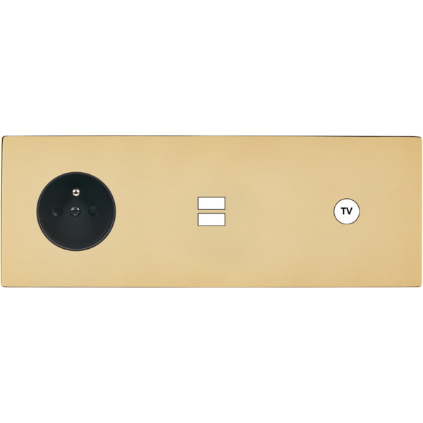 Façade "m" laiton miroir triple horizontale 1 prise 1 chargeur usb 1 prise tv sans vis - Modelec - 332543M