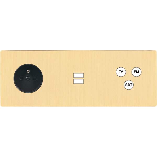 Façade "m" laiton brossé triple horizontale 1 prise 1 chargeur usb 1 tv-fm-sat sans vis - Modelec - 333512M