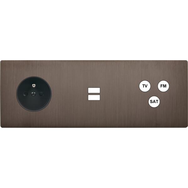 Façade "m" laiton canon triple horiz 1 prise 1 chargeur usb 1 tv-fm-sat sans vis - Modelec - 333514M