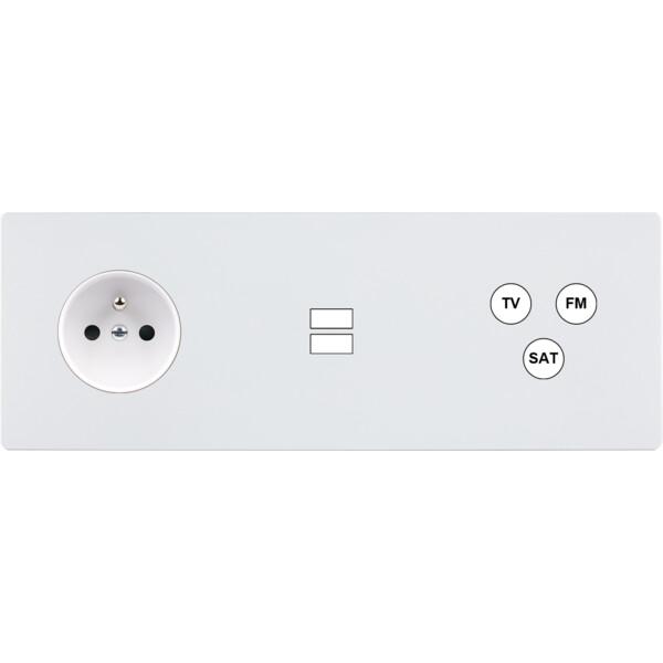 Façade "m" blanc mat triple horizontale 1 prise 1 chargeur usb 1 tv-fm-sat sans vis - Modelec - 333521M