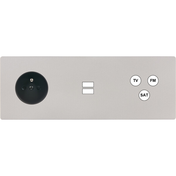 Façade "m" nickel sablé triple horizontale 1 prise 1 chargeur usb 1 tv-fm-sat sans vis - Modelec - 333531M