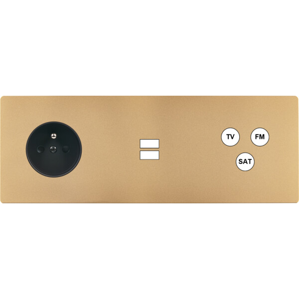 Façade "m" laiton sablé triple horizontale 1 prise 1 chargeur usb 1 tv-fm-sat sans vis - Modelec - 333532M