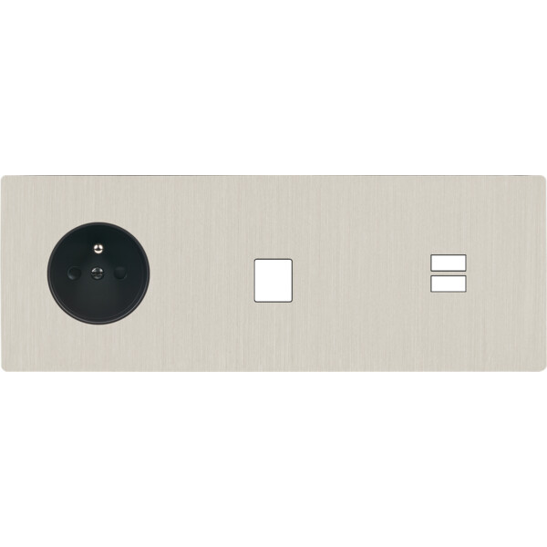 Façade "m" nickel brossé triple horizontale 1 prise 1 media 1 chargeur usb sans vis - Modelec - 334511M