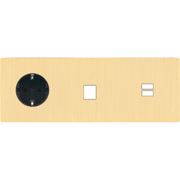 Façade "m" laiton brossé triple horizontale 1 prise schuko 1 media 1 chargeur usb sans vis - Modelec - 334512M-K