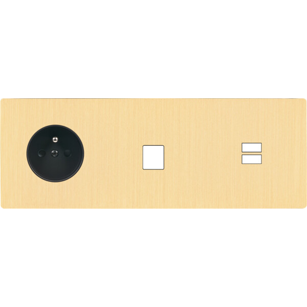 Façade "m" laiton brossé triple horizontale 1 prise 1 media 1 chargeur usb sans vis - Modelec - 334512M