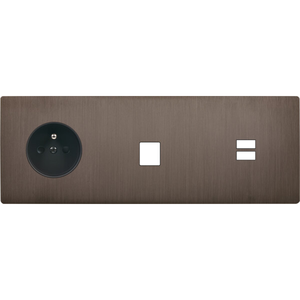 Façade "m" laiton canon triple horizont 1 prise 1 media 1 chargeur usb sans vis - Modelec - 334514M
