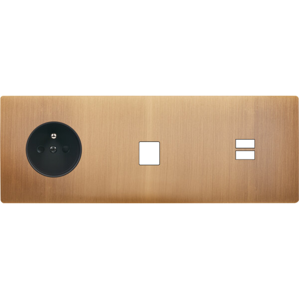 Façade "m" laiton bronze triple horizont 1 prise 1 media 1 chargeur usb sans vis - Modelec - 334517M