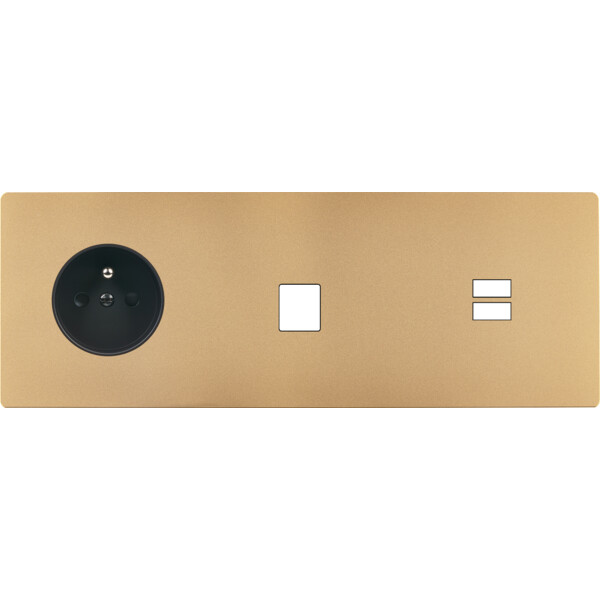 Façade "m" laiton sablé triple horizontale 1 prise 1 media 1 chargeur usb sans vis - Modelec - 334532M