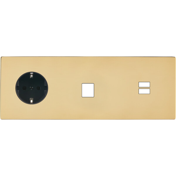 Façade "m" laiton miroir triple horizontale 1 prise schuko 1 media 1 chargeur usb sans vis - Modelec - 334543M-K