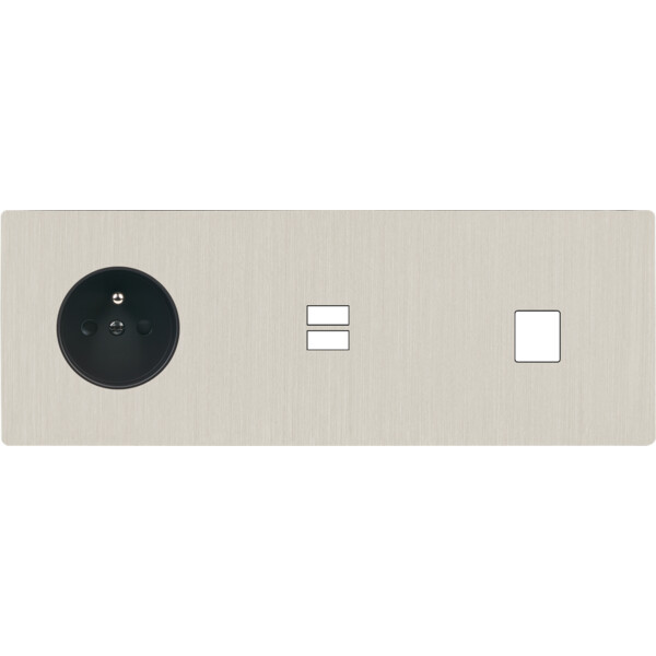 Façade "m" nickel brossé triple horizontale 1 prise 1 chargeur usb 1 media sans vis - Modelec - 335511M