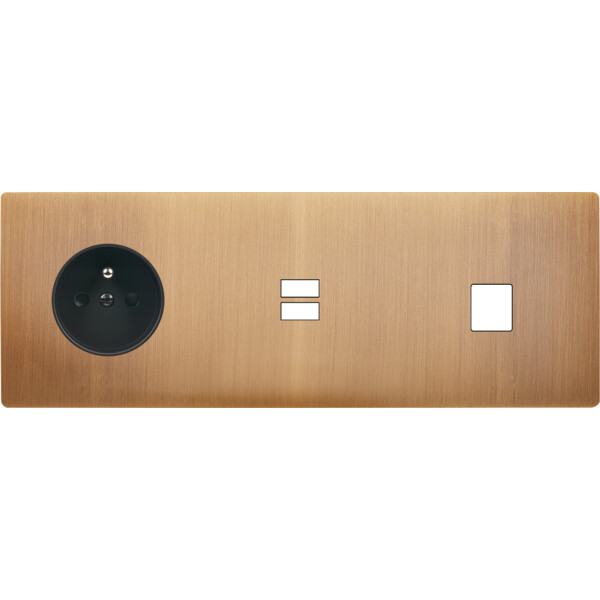 Façade "m" laiton bronze triple horizont 1 prise 1 chargeur usb 1 media sans vis - Modelec - 335517M