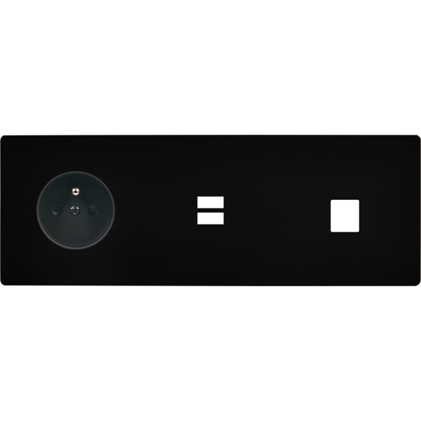 Façade "m" noir mat triple horizontale 1 prise 1 chargeur usb 1 media sans vis - Modelec - 335522M