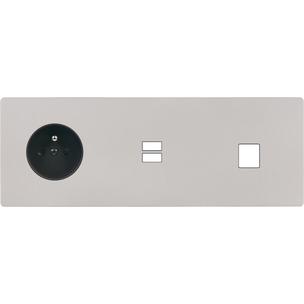 Façade "m" nickel sablé triple horizontale 1 prise 1 chargeur usb 1 media sans vis - Modelec - 335531M