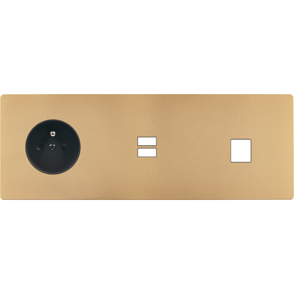 Façade "m" laiton sablé triple horizontale 1 prise 1 chargeur usb 1 media sans vis - Modelec - 335532M