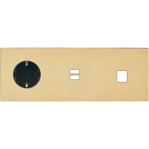 Façade "m" laiton verni triple horizontale 1 prise schuko 1 chargeur usb 1 media sans vis - Modelec - 335542M-K