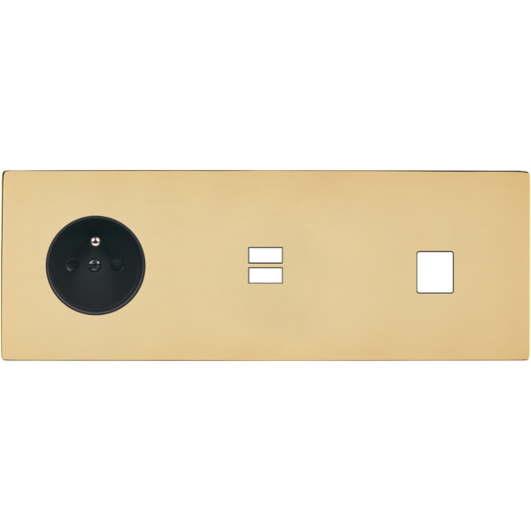 Façade "m" laiton miroir triple horizontale 1 prise 1 chargeur usb 1 media sans vis - Modelec - 335543M