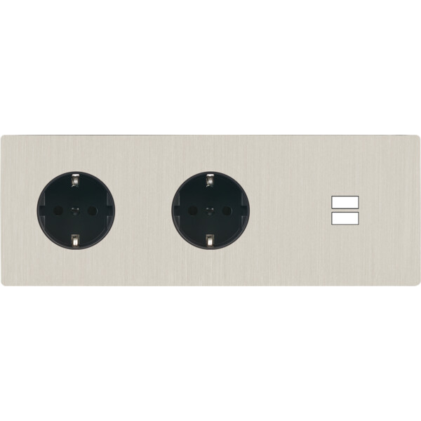 Façade "m" nickel brossé triple horizontale 1 prise schuko 1 prise schuko 1 chargeur usb sans vis - Modelec - 337511M-K