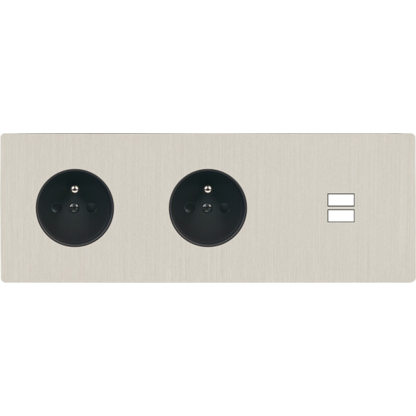 Façade "m" nickel brossé triple horizontale 1 prise 1 prise 1 chargeur usb sans vis - Modelec - 337511M
