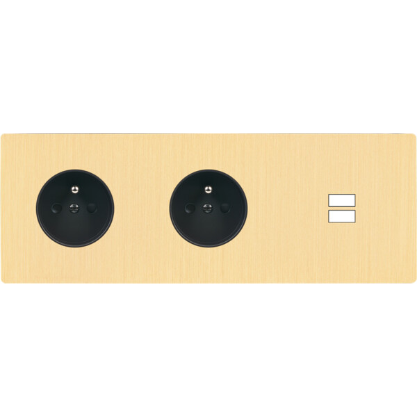Façade "m" laiton brossé triple horizontale 1 prise 1 prise 1 chargeur usb sans vis - Modelec - 337512M