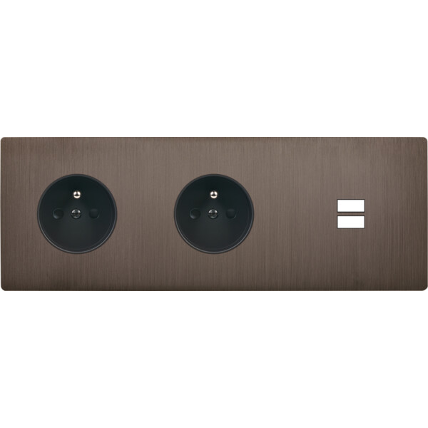 Façade "m" laiton canon triple horizonta 1 prise 1 prise 1 chargeur usb sans vis - Modelec - 337514M