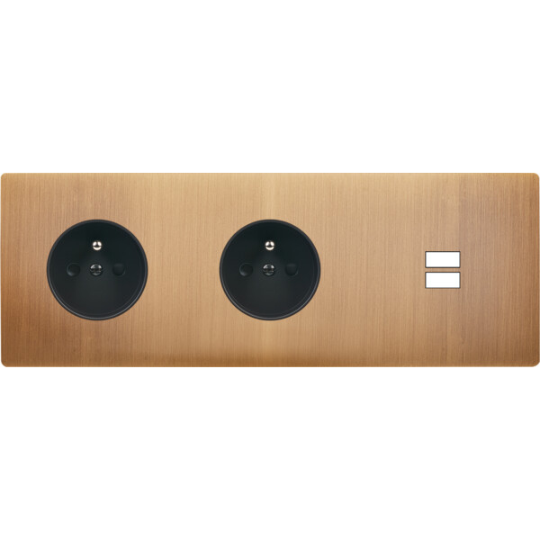 Façade "m" laiton bronze triple horizont 1 prise 1 prise 1 chargeur usb sans vis - Modelec - 337517M