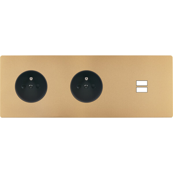 Façade "m" laiton sablé triple horizontale 1 prise 1 prise 1 chargeur usb sans vis - Modelec - 337532M