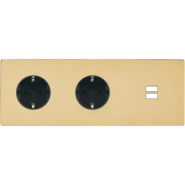 Façade "m" laiton miroir triple horizontale 1 prise schuko 1 prise schuko 1 chargeur usb sans vis - Modelec - 337543M-K