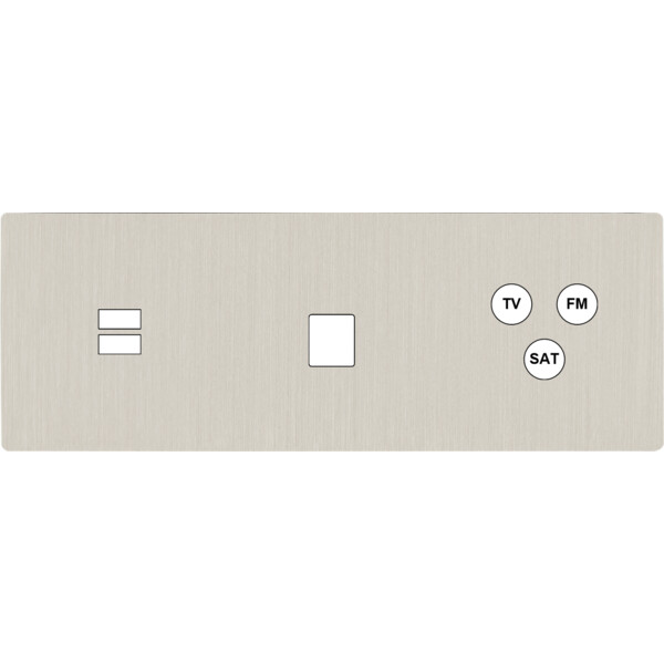 Façade "m" nickel brossé triple horizontale 1 chargeur usb 1 media 1 tv-fm-sat sans vis - Modelec - 338511M