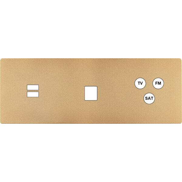 Façade "m" laiton sablé triple horizontale 1 chargeur usb 1 media 1 tv-fm-sat sans vis - Modelec - 338532M