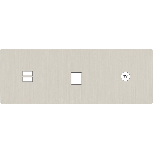 Façade "m" nickel brossé triple horizontale 1 chargeur usb 1 media 1 prise tv sans vis - Modelec - 339511M