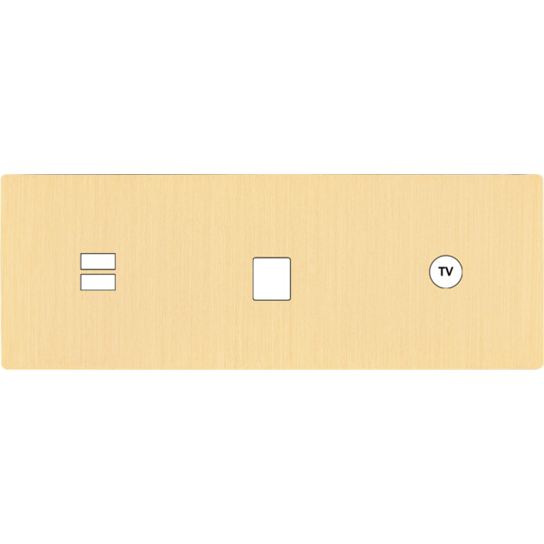 Façade "m" laiton brossé triple horizontale 1 chargeur usb 1 media 1 prise tv sans vis - Modelec - 339512M