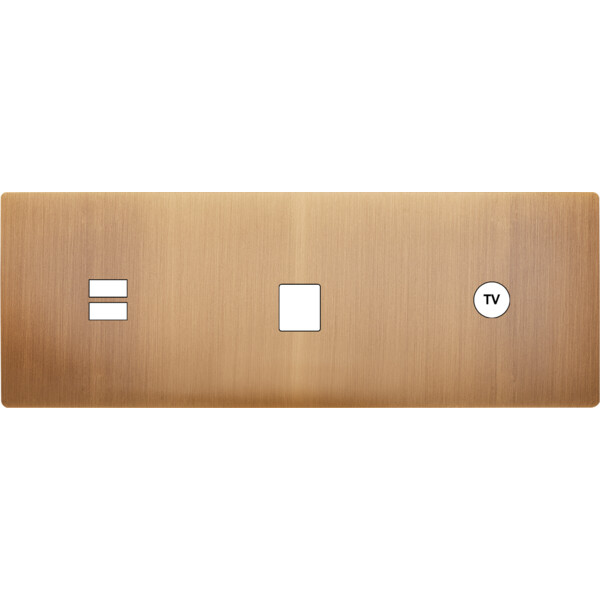 Façade "m" laiton bronze triple horiz 1 chargeur usb 1 media 1 prise tv sans vis - Modelec - 339517M