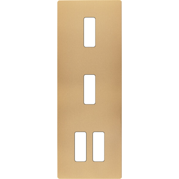Façade "m" laiton sablé triple verticale 1 bouton 1 bouton 2 boutons sans vis - Modelec - 354532M