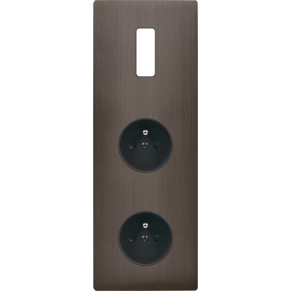 Façade "m" laiton canon fusil triple verticale 1 bouton 1 prise 1 prise sans vis - Modelec - 361514M