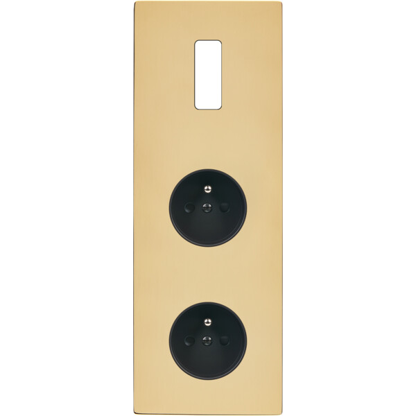 Façade "m" laiton miroir triple verticale 1 bouton 1 prise 1 prise sans vis - Modelec - 361543M