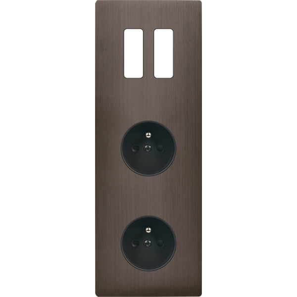 Façade "m" laiton canon fusil triple vertical 2 boutons 1 prise 1 prise sans vis - Modelec - 362514M