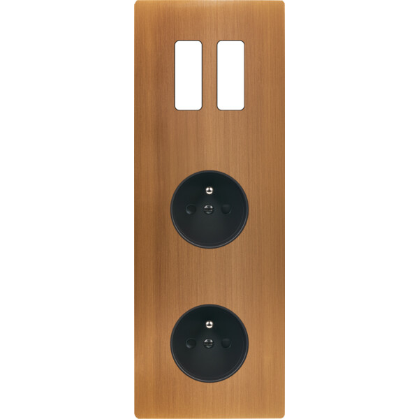 Façade "m" laiton vieux bronz triple vertical 2 boutons 1 prise 1 prise sans vis - Modelec - 362517M