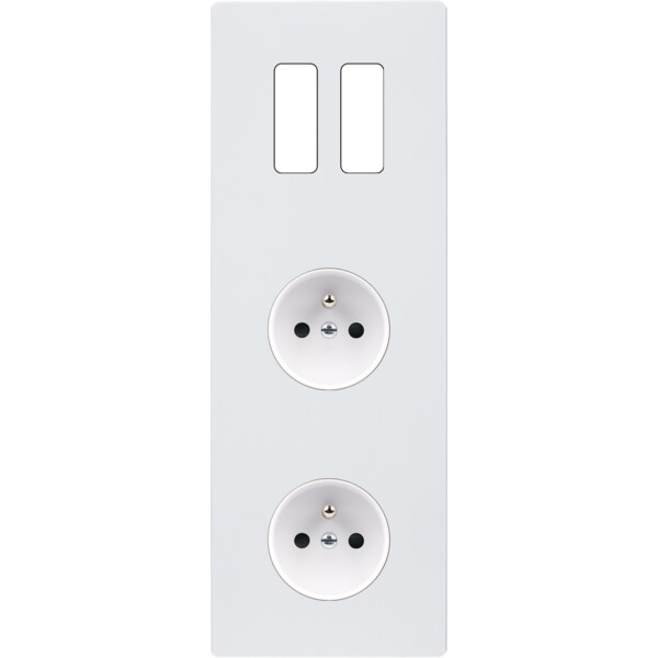 Façade "m" blanc mat triple verticale 2 boutons 1 prise 1 prise sans vis - Modelec - 362521M