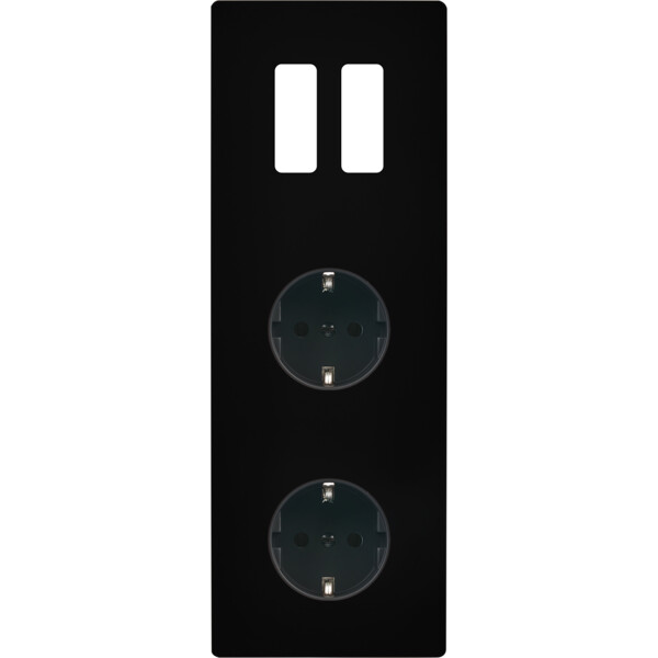Façade "m" noir mat triple verticale 2 boutons 1 prise schuko 1 prise schuko sans vis - Modelec - 362522M-K