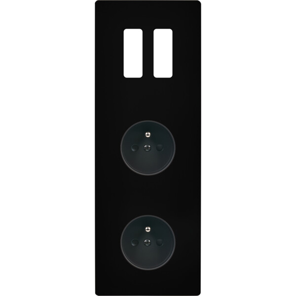 Façade "m" noir mat triple verticale 2 boutons 1 prise 1 prise sans vis - Modelec - 362522M