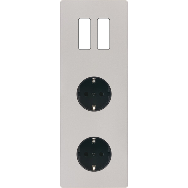 Façade "m" nickel sablé triple verticale 2 boutons 1 prise schuko 1 prise schuko sans vis - Modelec - 362531M-K