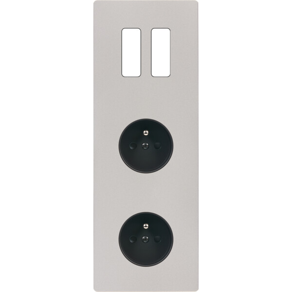 Façade "m" nickel sablé triple verticale 2 boutons 1 prise 1 prise sans vis - Modelec - 362531M