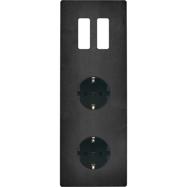 Façade "m" acier verni triple verticale 2 boutons 1 prise schuko 1 prise schuko sans vis - Modelec - 362541M-K