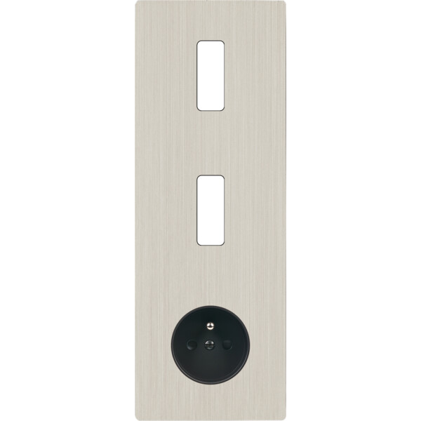 Façade "m" nickel brossé triple verticale 1 bouton 1 bouton 1 prise sans vis - Modelec - 366511M