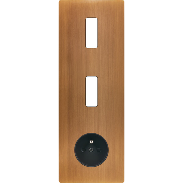 Façade "m" laiton vieux bronze triple vertica 1 bouton 1 bouton 1 prise sans vis - Modelec - 366517M