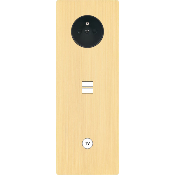 Façade "m" laiton brossé triple verticale 1 prise 1 chargeur usb 1 prise tv sans vis - Modelec - 382512M