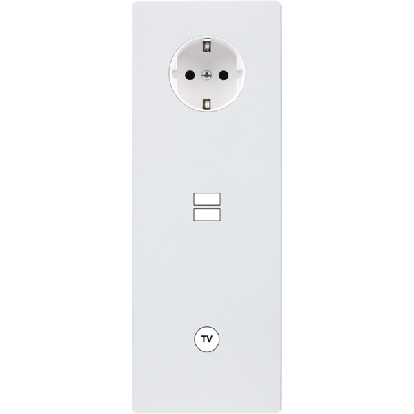 Façade "m" blanc mat triple verticale 1 prise schuko 1 chargeur usb 1 prise tv sans vis - Modelec - 382521M-K