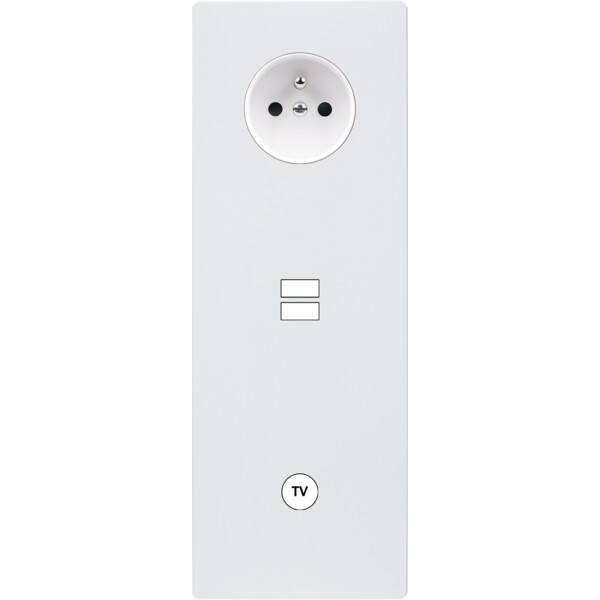 Façade "m" blanc mat triple verticale 1 prise 1 chargeur usb 1 prise tv sans vis - Modelec - 382521M