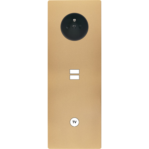 Façade "m" laiton sablé triple verticale 1 prise 1 chargeur usb 1 prise tv sans vis - Modelec - 382532M