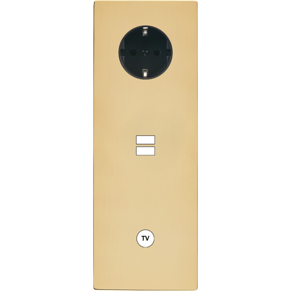 Façade "m" laiton verni triple verticale 1 prise schuko 1 chargeur usb 1 prise tv sans vis - Modelec - 382542M-K